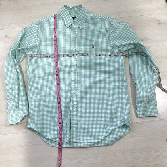Ralph Lauren Shirt Mens Medium Flesh Pony Mint Green Gingham Plaid Oxford - Picture 12 of 14